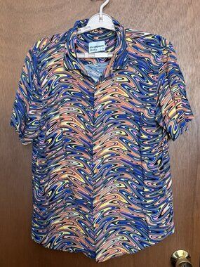 4th Dimension Button Down‎ Modern Abstract Swirl Design Short Sleeve Size Medium